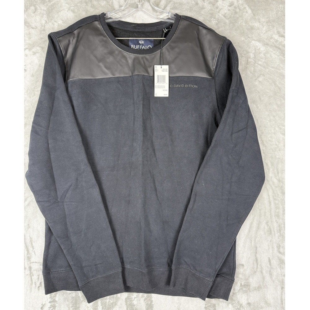 Buffalo David Bitton Men's Black Faux Leather Panel Crewneck Sweatshirt XL